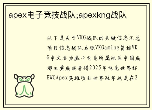 apex电子竞技战队;apexkng战队